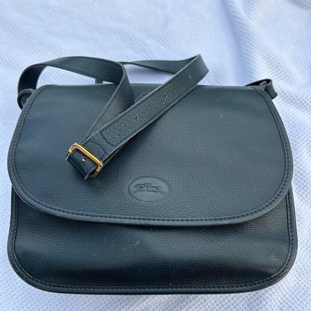 Longchamp Leather Navy Crossbody Bag.